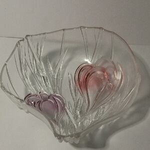 Mikasa Pink and Purple Glass Art Bowl Heart Accents